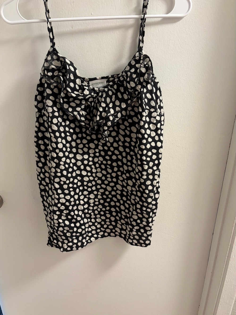Motherhood Maternity Black White Polka Dot Ruffle Spaghetti Strap Tank Top M